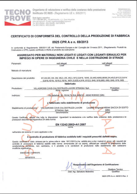 CPR Aggregati UNI EN 13242 per l'impiego in opere di ingegneria civile